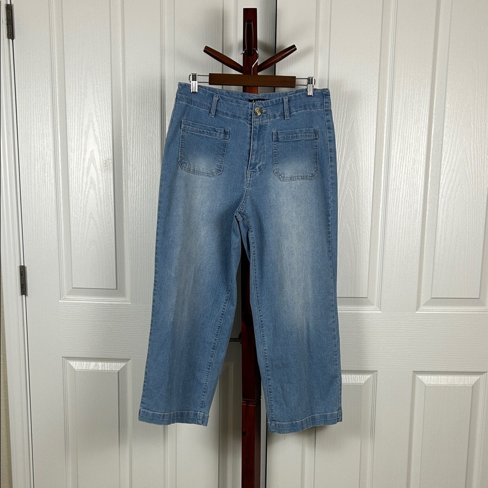 D. Jeans 12‎ Sky Blue Cropped Flare Jeans Plain Front Patch Pockets